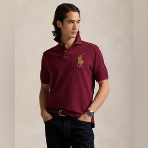 Polo Ralph Lauren Men's Burgundy Polo Shirt slim fit Leather-Pony Mesh Polo